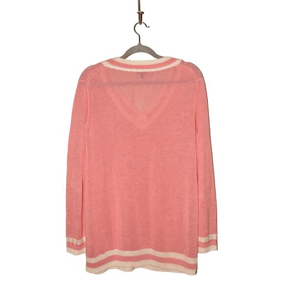 TALBOTS‎ $99 Light Pink V-Neck Linen Sweater w/ White Decorative Trim 2X - Picture 2 of 3